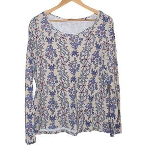 •WHITE STAG•LONG SLEEVE LIGHTWEIGHT OATMEAL/BLUE/PINK FLORAL & VINES XXL(20) EUC
